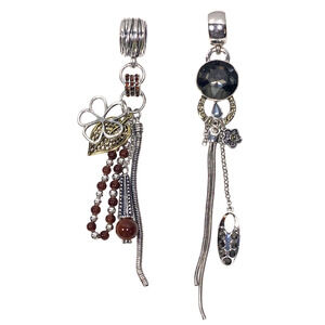 Tiger Eye Smoky Quartz Scarf Slider Necklace Pendants Set of 2 Large 6" Manual